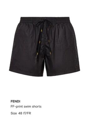 Fendi Black FF-Print Swim Trunks with Branded Drawstring
